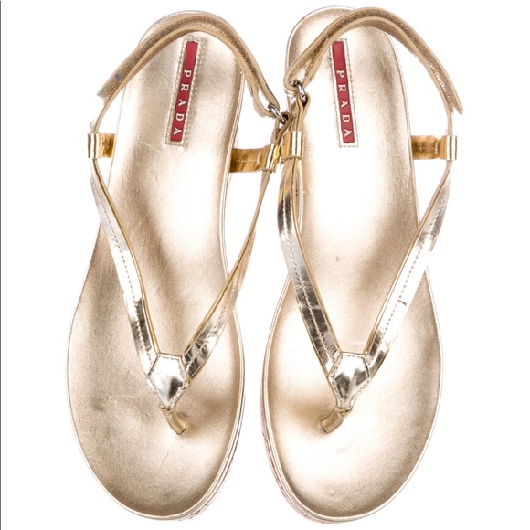 Gold Metallic Leather Platform Sandals - Picture 1 of 5